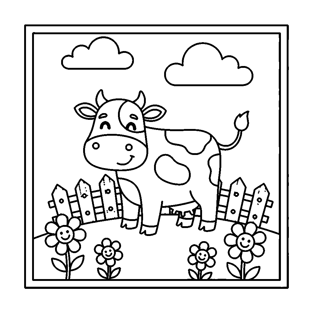 Cow in the Meadow coloring page - A friendly cow standing in tall grass