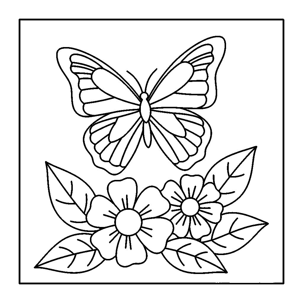 Butterfly Garden coloring page - A butterfly fluttering near two flowers