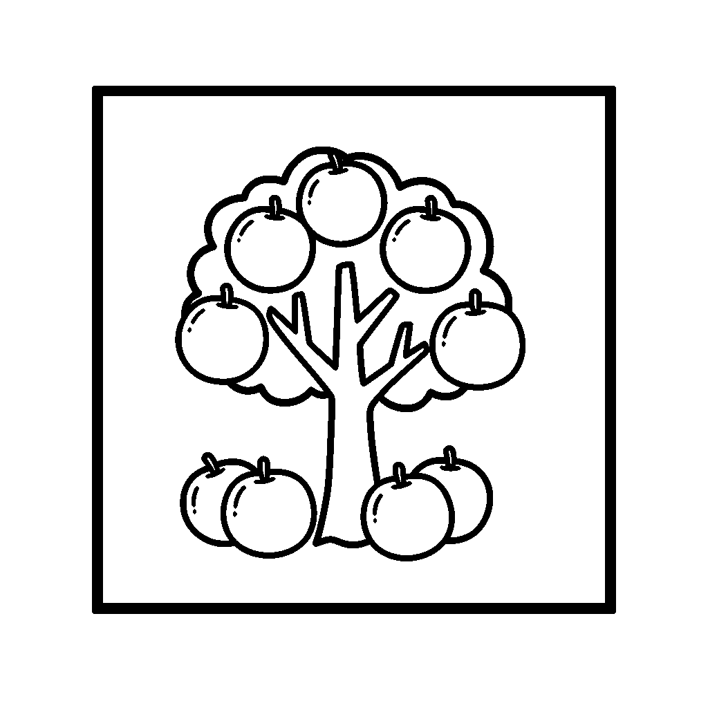 Fruit Tree coloring page - A small fruit tree with fallen fruit on the ground