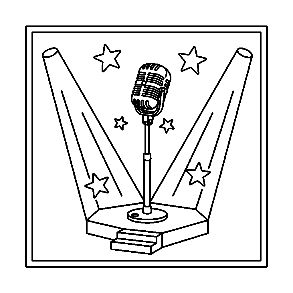 Microphone on Stage coloring page - A microphone on a small stage with lights