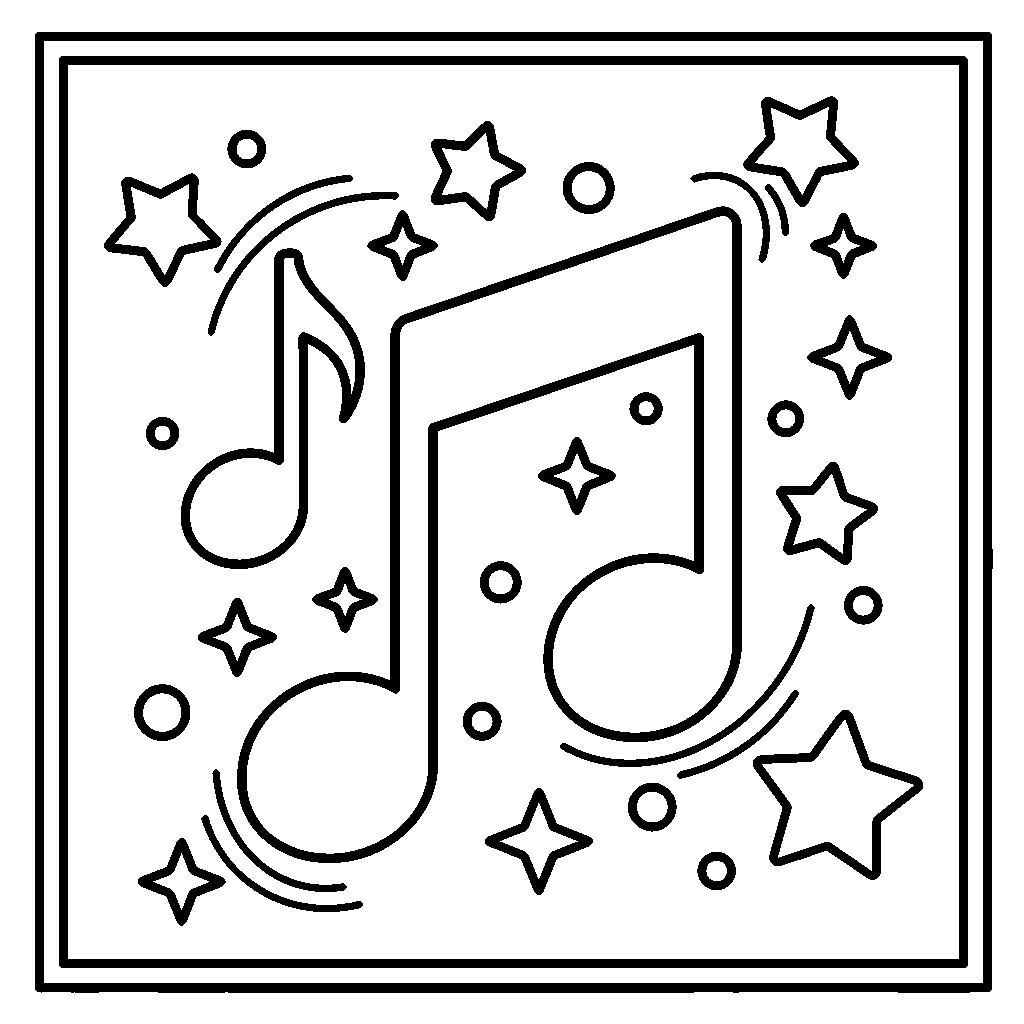 Music Notes and Stars coloring page - Big musical notes with stars and sparkles