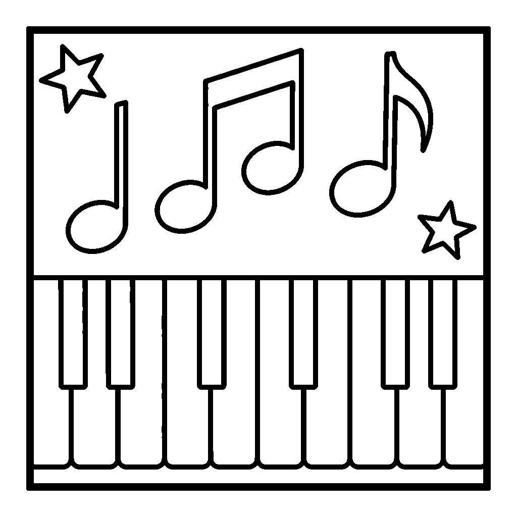 Piano Keys coloring page - A simple keyboard with musical notes