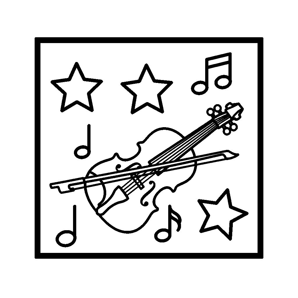 Violin and Bow coloring page - A violin and bow with stars