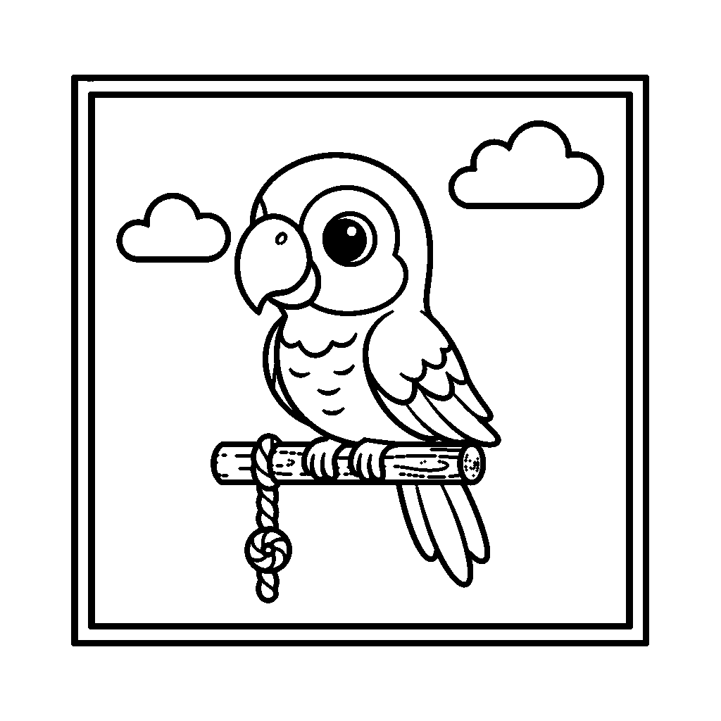 Parrot on a Perch coloring page - A cute parrot sitting on a perch with rope