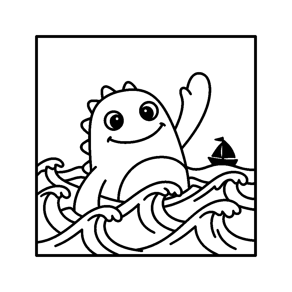 Sea Monster Friend coloring page - A friendly sea monster waving from the water