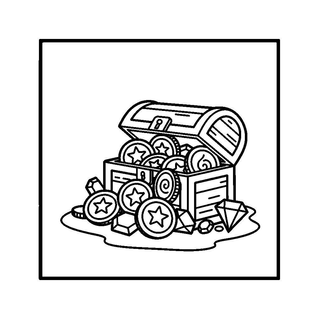 Treasure Chest coloring page - A treasure chest with coins and gems