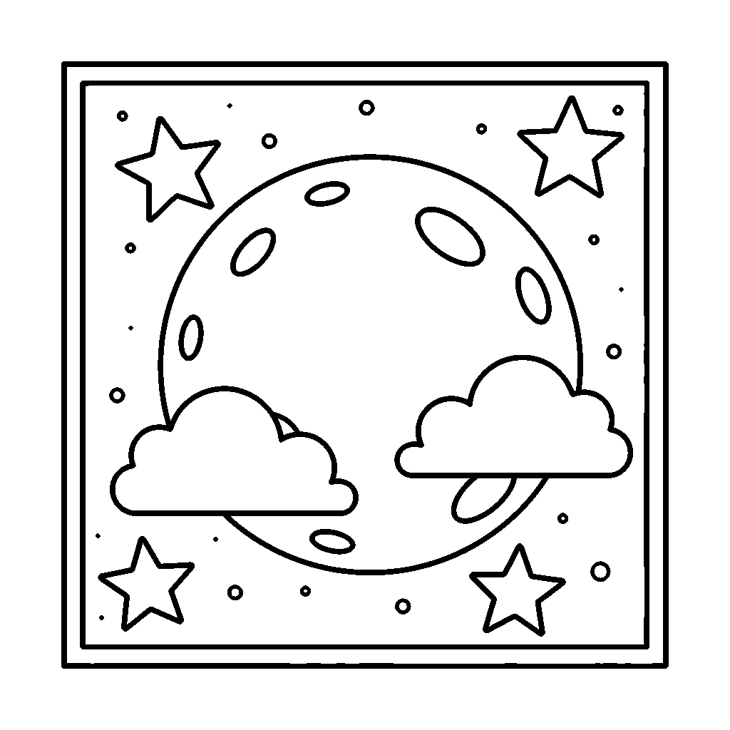 Moon and Clouds coloring page - A moon with clouds and stars