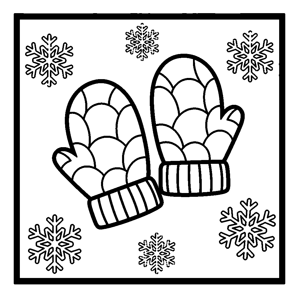 Snowy Mittens coloring page - Warm mittens with snowflakes