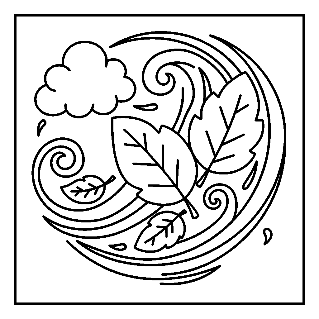 Windy Leaves coloring page - Leaves blowing in the wind with a cloud