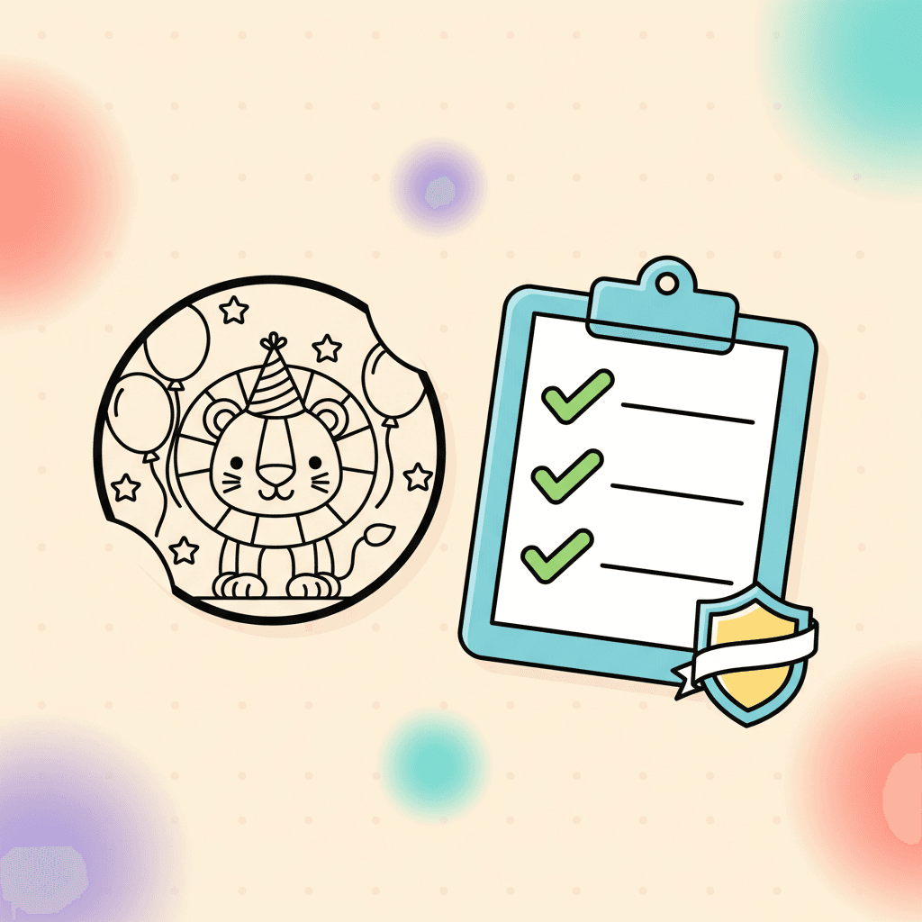 A friendly quality checklist illustration with a simple line-art page, check marks, and a colorful gradient background.