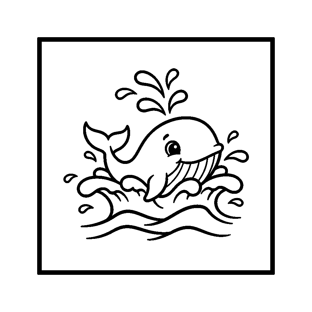 Whale splashing coloring page with big simple regions